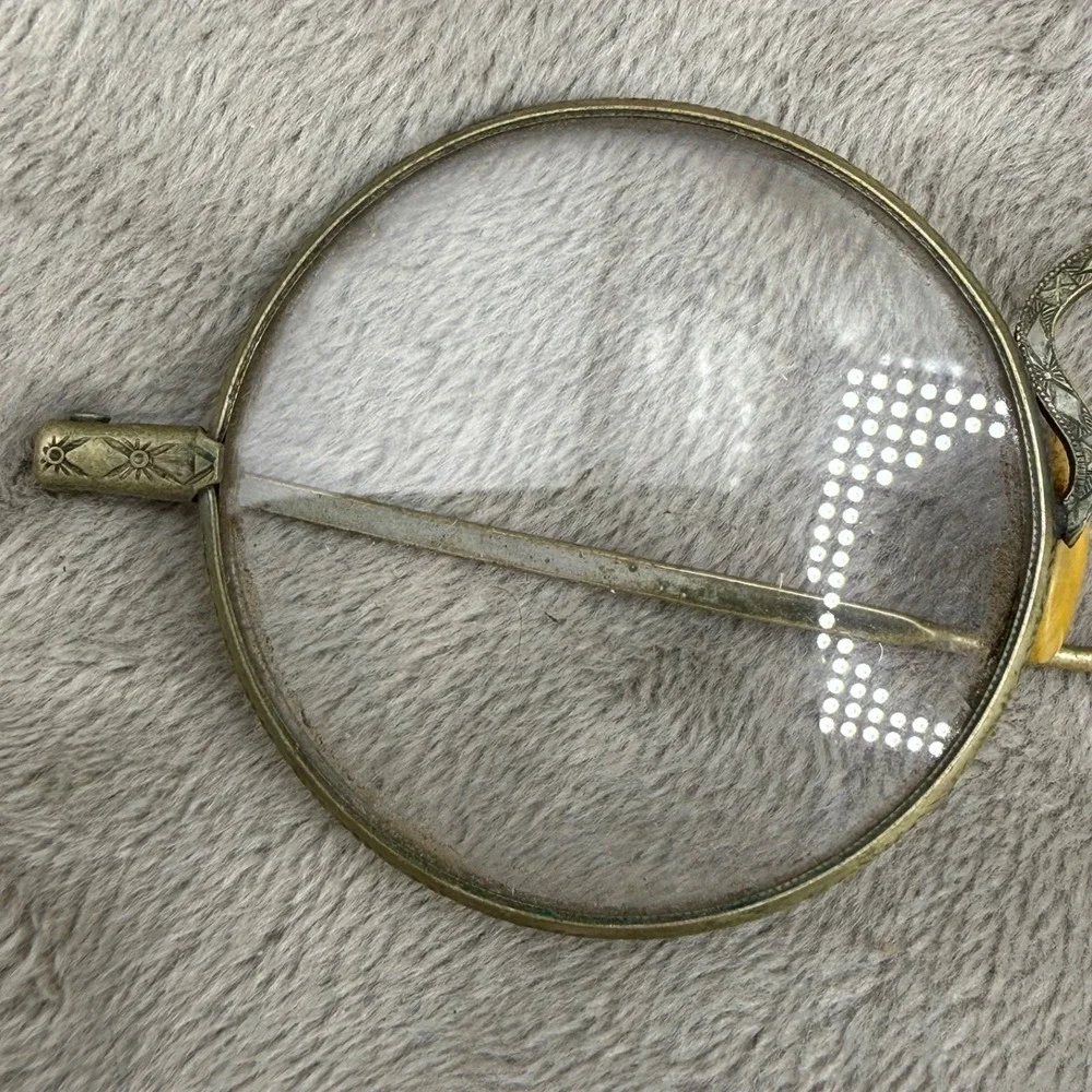 Vintage Wire Frame Glasses Gold Tone Art Deco Round Etched Bridge